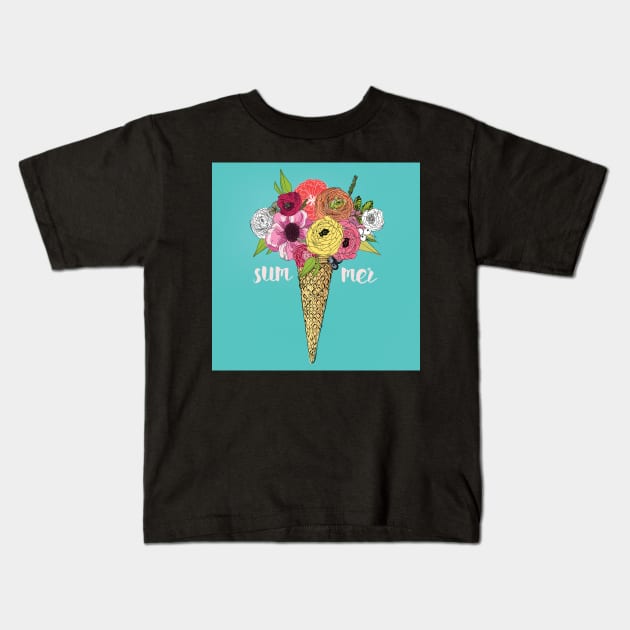 Ice Cream Floral Kids T-Shirt by EveFarb